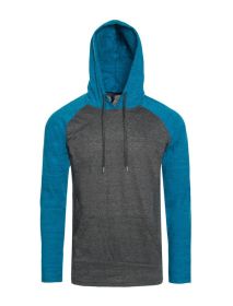Raglan Long Sleeves Light Weight Hoodie (Color: Charcoal/Turquise, size: XL)
