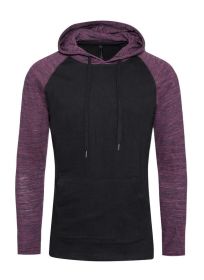 Raglan Long Sleeves Light Weight Hoodie (Color: Black/Burgundy, size: M)