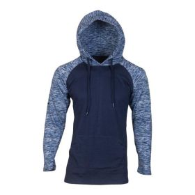 Raglan Long Sleeves Light Weight Hoodie (Color: Navy/Navy Strip, size: XL)