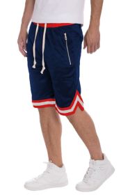 STRIPED BAND SOLID BASKETBALL SHORTS (Color: Navy, size: 2XL)
