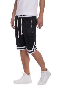 STRIPED BAND SOLID BASKETBALL SHORTS (Color: Black, size: L)