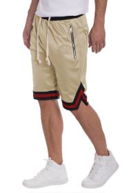 STRIPED BAND SOLID BASKETBALL SHORTS (Color: Cream, size: 2XL)