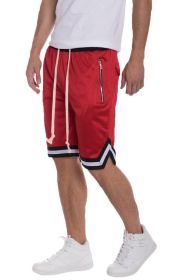 STRIPED BAND SOLID BASKETBALL SHORTS (Color: Red, size: 3XL)