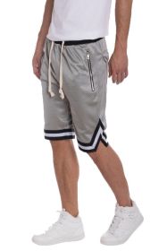STRIPED BAND SOLID BASKETBALL SHORTS (Color: Grey, size: S)