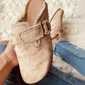 Flat Heel Round Toe Canvas Loafer Women's Vintage Clogs (Shoe Size: 6.5, Color: BEIGE)