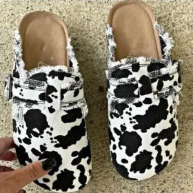 Flat Heel Round Toe Canvas Loafer Women's Vintage Clogs (Shoe Size: 10, Color: Cows)
