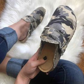 Flat Heel Round Toe Canvas Loafer Women's Vintage Clogs (Shoe Size: 9, Color: Army)