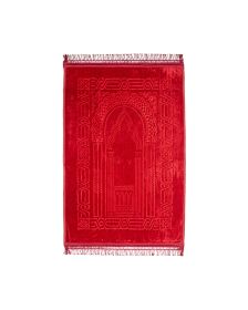Diya Embossed and Padded Anti Slip Prayer Mat with Tassles (R00600) (Color: Red)