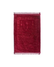Diya Embossed and Padded Anti Slip Prayer Mat with Tassles (R00600) (Color: Maroon)