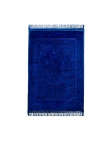 Diya Embossed and Padded Anti Slip Prayer Mat with Tassles (R00600) (Color: Blue)