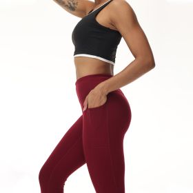 Adding Velvet In Winter Pocket Ankle Pants (Option: Wine red-Xl)