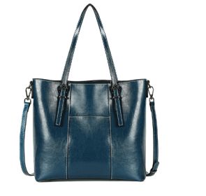 Big Bag Genuine Leather  Capacity Cowhide Messenger Bag Female Hand-held Tote (Option: Peacock blue)