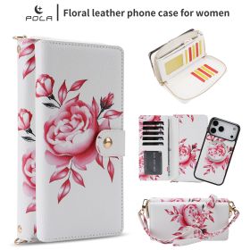 Crossbody Wallet Case For Phone 17 Pro Max 6.9 Inch Magnetic Detachable Floral PU Leather Phone Case With RFID Blocking Card Holder Wristlet Mirror Fl (Option: X13443B)
