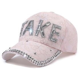 Rhinestone TAKE Women's Baseball Cap Summer Lightweight Breathable (Option: Pink With Diamond TAKE-Adjustable)