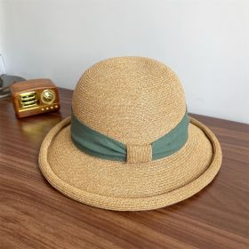 French Straw Sun Protection Bow Curling Temperament Straw Hat (Option: Green-M)