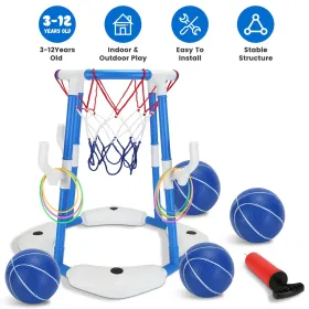 Summer Pool Basketball Hoop Toy Set With 4 Basketballs 4 Circles Pump Floating Swimming Pool Basketball Games Poolside Water Play Toy For 3-12Years Ol (Option: Blue)