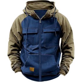 Men's Hoodie Youth Sports Multi-pocket Workwear (Option: Sapphire Blue-S)