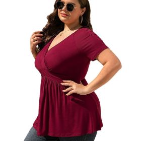 Women's Plus Size T-shirt V-neck Top (Option: Wine red-L)