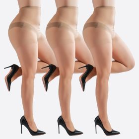 3 Pairs Plus Size Womens Sheer Tights 20D High Waist Control Top Pantyhose With Reinforced Toes (Option: Nude-S)