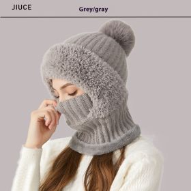 High Elastic Solid Color Knitted Hat Scarf Mask One-piece (Option: Gray)