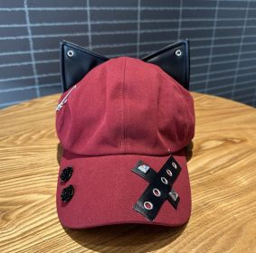 A Niche Baseball Cap With Three-dimensional Cat Ears (Option: Wine Red)