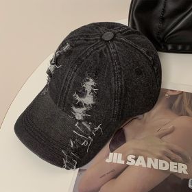 Summer Korean Style Denim Make Old Ripped Peaked Cap (Option: Black-One size)