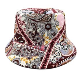 Paisley Bucket Hat Color Matching Printing Double-sided Wear (Option: Wine red-M)
