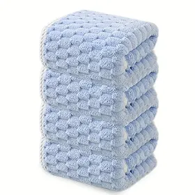 Waffle Ultra-soft Bath Towel 4/1pc, Super Absorbent And Quick-drying Adult Ultra-fine Fiber Towel, Quick-drying Textured Towel, Soft Spa And Fitness T (Option: 4piecesetblue)
