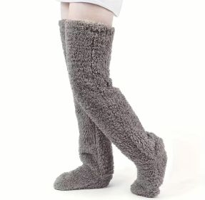 Over Knee High Fuzzy Long Socks Winter Warm Cold Leg Knee Joint Cold-proof Stockings Home Floor Sleeping Socks (Option: Grey-Average Size)