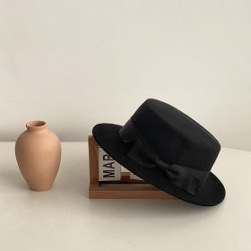 Bow Japanese Style British Style Western Style French Retro Flat-brimmed Cap (Option: Black And Black Bow-Adjustable)