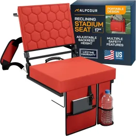 Alpcour Folding Reclining Stadium Seat With Back Support For Bleachers (Option: Red-17Wide)