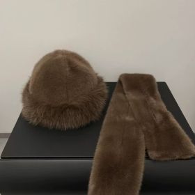 Suit Winter Scarf Mongolian Cap Plush Hat Women's Thickened (Option: Coffee-Free Size)