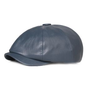 Leather Octagonal Cap Women's Retro (Option: Blue-Adjustable)