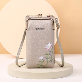 Flower Embroidery Phone Bag With Lock Buckle Outdoor Long Wallet Fashion Shoulder And Crossbody Bags (Option: Gray)
