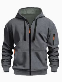 Zipper Hooded Sweatshirt Men's Sports Casual Cardigan Coat (Option: Dark Gray-S)