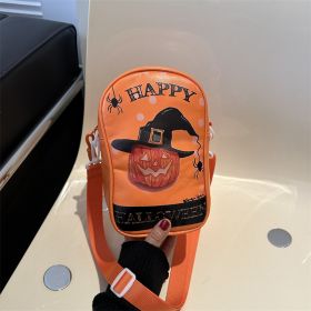 Halloween Graffiti Phone Bag Girls Funny Cartoon Pumpkin Ghost Bat Print Crossbody Bag For Women Mini Personality Creative Shoulder Bags (Option: Orange)