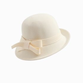 Women's French-style Elegant Retro Woolen Bowler Hat Curling Bow (Option: MM1966 White-Free Size)