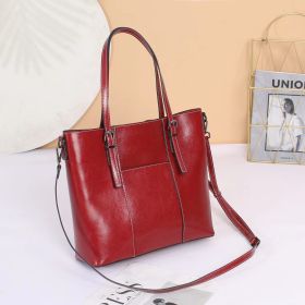 Big Bag Genuine Leather  Capacity Cowhide Messenger Bag Female Hand-held Tote (Option: Wine Red)