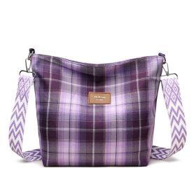 Large Capacity Contrast Color Check One-shoulder Versatile Commuter Messenger Bag (Option: Purple)