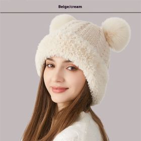 Winter Cute Fur Ball Knitted Hat Children Outdoor (Option: Beige)