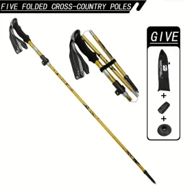 Five Section Folding Trekking Cane For Hiking And Walking - Lightweight 7075 Aluminum, Strong And Durable Outer Lock And High-density EVA Grip, Men'S (Option: 1PCGoldenYellow)