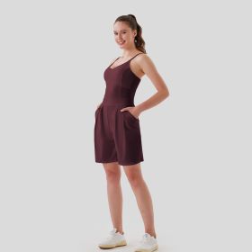 One Piece Short Style' Waist Pleats (Option: Wine red-XXL)