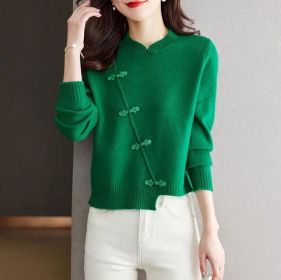 Red Thickened Knit Sweater New Irregular Temperament (Option: Green-S)