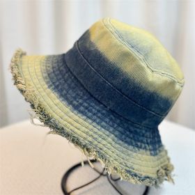 Big Head Circumference Bucket Bucket Hat Distressed Sun-proof Face-showing Small Hat (Option: Yellow-Adult Average Size)