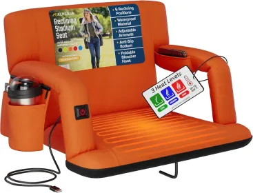 Alpcour Heated Reclining Stadium Seat For Bleachers With Back Support (Option: Orange-25Wide)