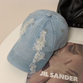 Summer Korean Style Denim Make Old Ripped Peaked Cap (Option: Light Blue-one size)