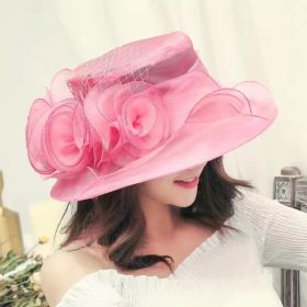 Women's Sun Hat Mesh Bowler Hat Organza Summer Sun Hat (Option: Rose Red-Free Size)