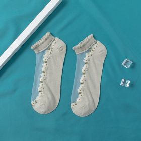 Women's Thin Spun Glass Lace Crystal Boat Socks (Option: Cyan-Free Size)