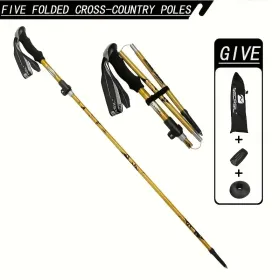 5-Section Collapsible Hiking Poles - Lightweight Trekking Poles With Secure External Lock, Adjustable Length, Sturdy - Ergonomic EVA Grip For Mountain (Option: GoldenYellow)
