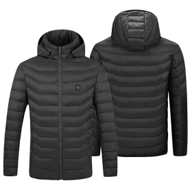 Heated Jacket Electric Heating Coat Lightweight Winter Hooded Jacket With 3-Level Heating Modes 8 Heating Zones Detachable Zipper Hood (Option: L)